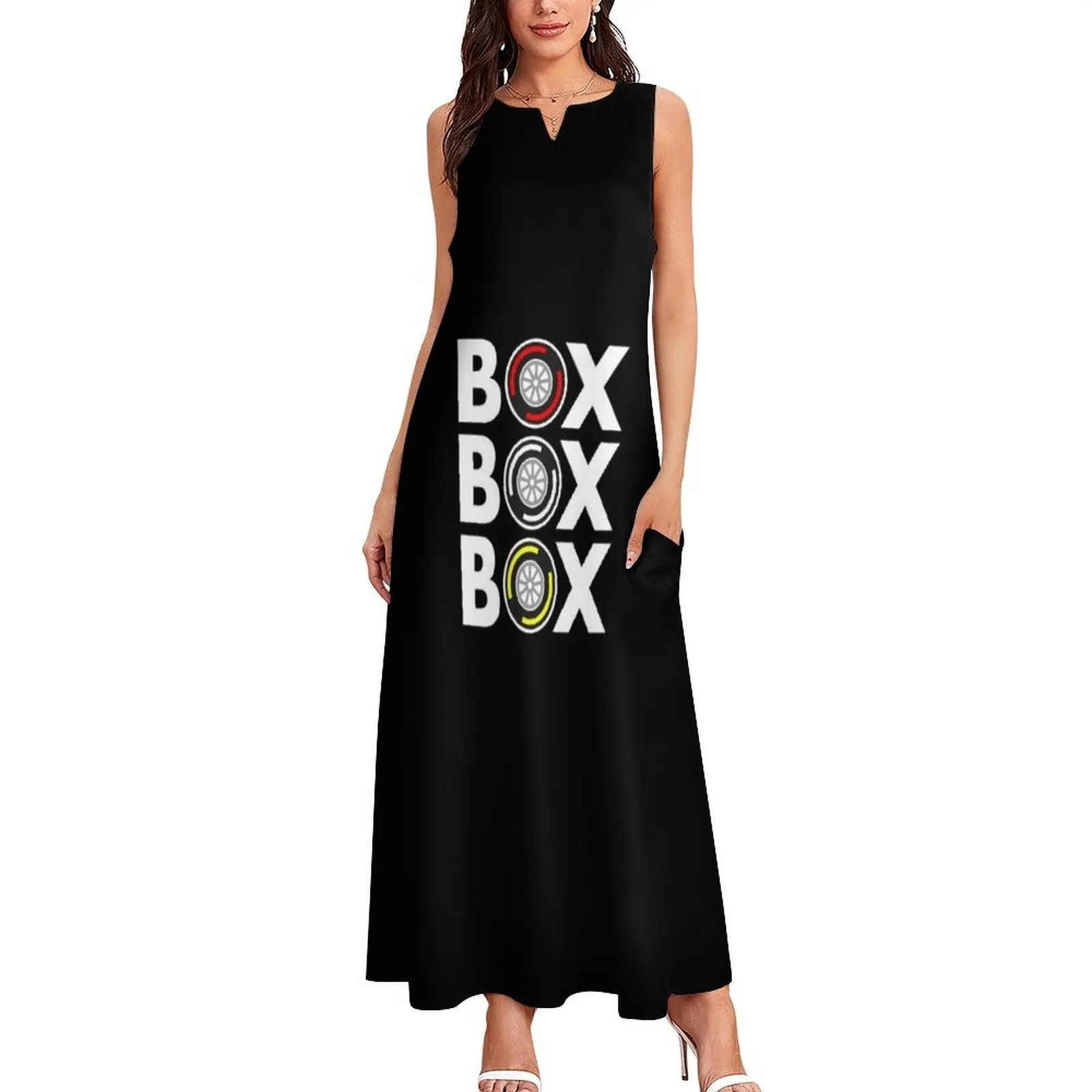 Box Box Box F1 Tyre Compound White Text Design Long Dress Dance dresses dress women summer Dress