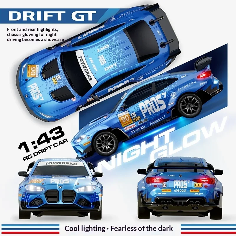 Msports 1:43 M4 Alloy Mini RC Drift Car Gyro Stabilized Dual Drift Speed Mode Full Proportional LED Light Desktop RC Race Car