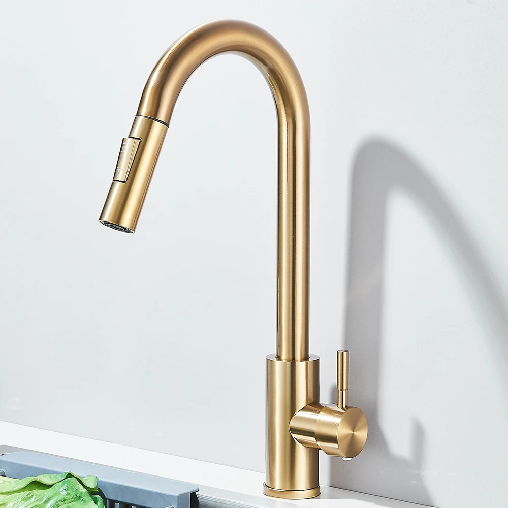 Uittrekbare aanrechtkraan, uittrekbare twee functies, enkele handgreep, mengkranen voor warm en koud water, op het blad gemonteerd
