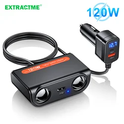 Extractme 3 in 1 Dual USB PD Socket 120W Car Cigarette Lighter Splitter 12V 24V Fast Charger Plug Phone Power Adapter for Car