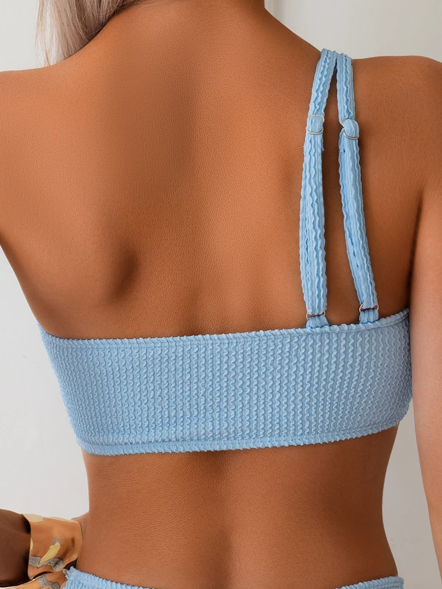 

Женский сексуальный комплект бикини с бретелькой на шее, плавки с высоким вырезом и рюшами, купальник, пляжная одежда, летний купальный костюм