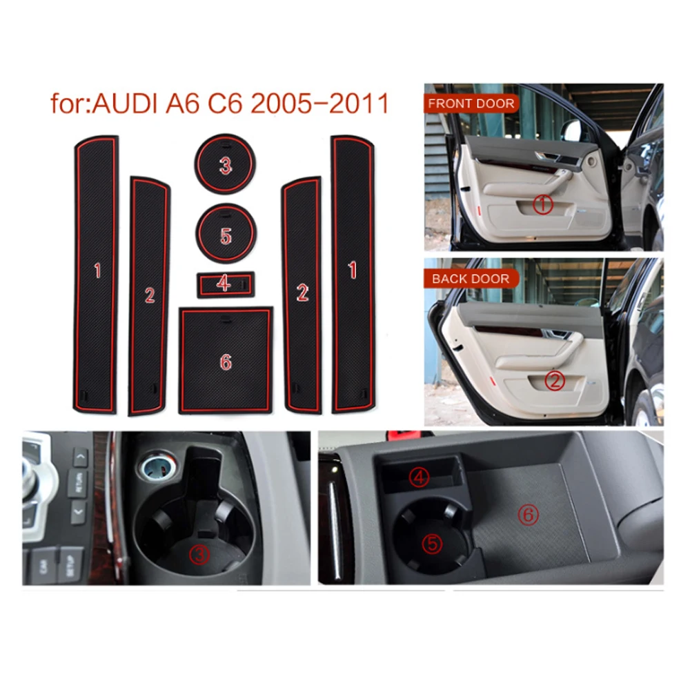 For Audi A6 C6 4F 3th Gen 2005 2006 2007 2008 2009 2010 2011 Anti-Slip Mat Gate Mats Cup Door Groove Pads Car Auto Accessories