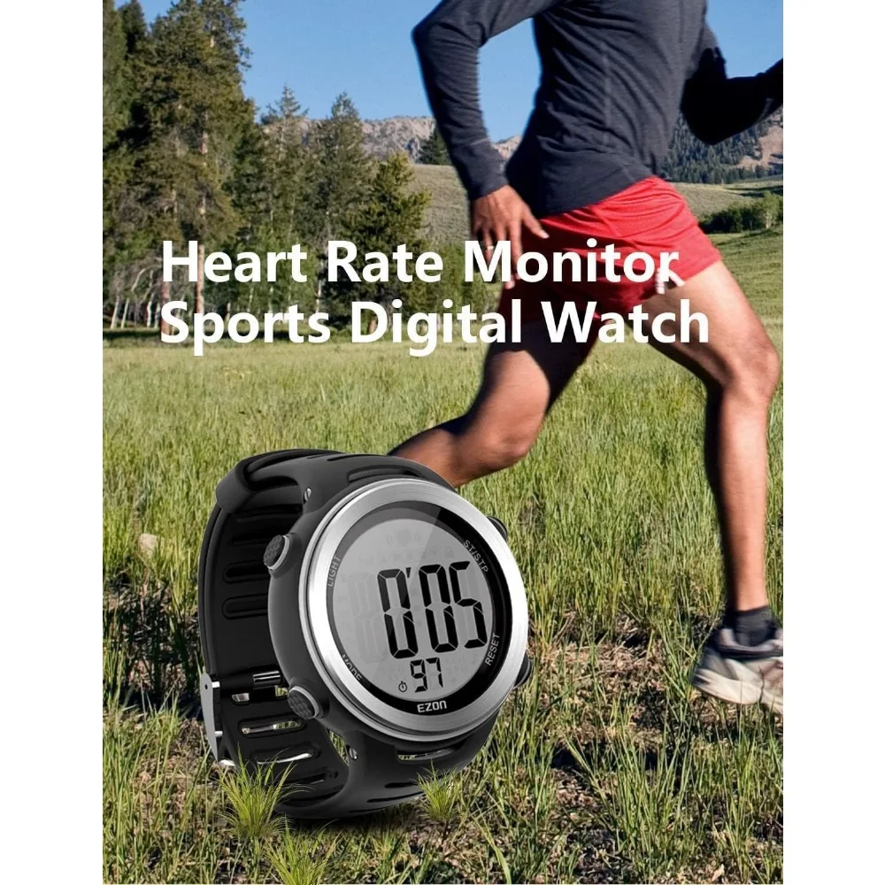 Heart Rate Monitor and Chest Strap, Exercise Heart Rate Monitor, Sports Watch with HRM, Waterproof, Stopwatch, Hourly Chime T007