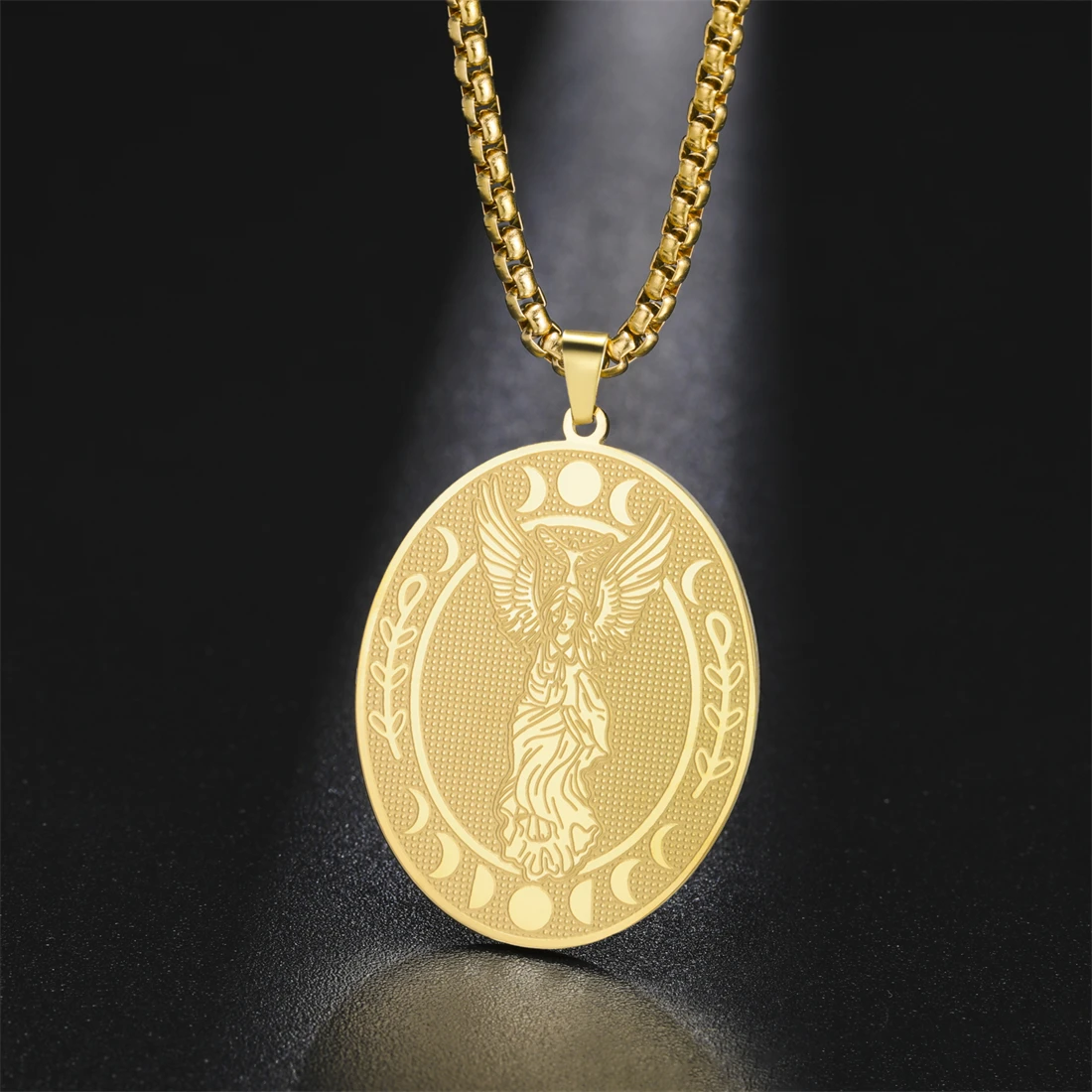 EUEAVAN ليليث آلهة Sigil قلادة للنساء رجل خمر مرحلة القمر تميمة سلسلة بدلاية على الوجهين شخصية مجوهرات Gif