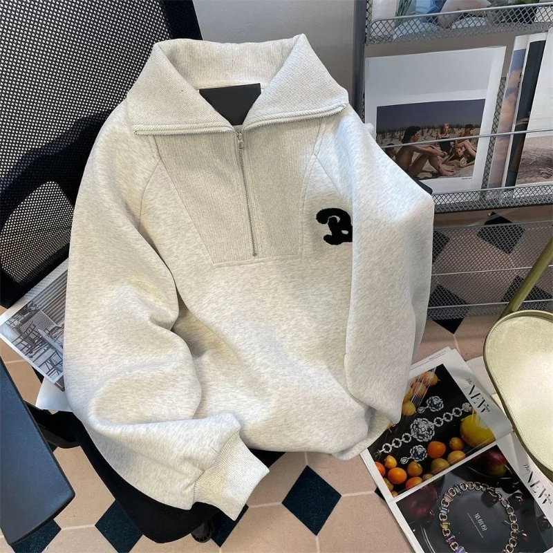 

Men's Oversized Fce Lined Ne Sweatirt Embroidered Letters f Zip Loose Fit Autumn Winter Polyester Fabric Sweat...