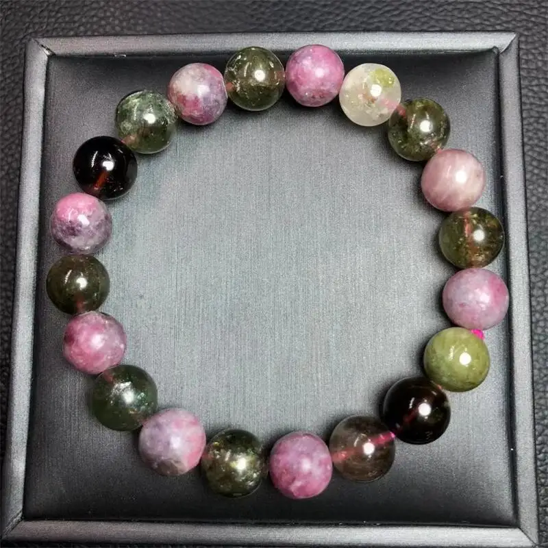 Natural Color Tourmaline Bracelet Gemstone Round Bead Energy Crystal Healing For Women Jewelry Wrist Gift 1PCS