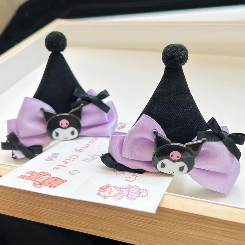 1Pcs Kawaii Cartoon Kuromi Ear Hair Clip Cute Bow Side Hairpin Hair Accessories Headwear For Girls