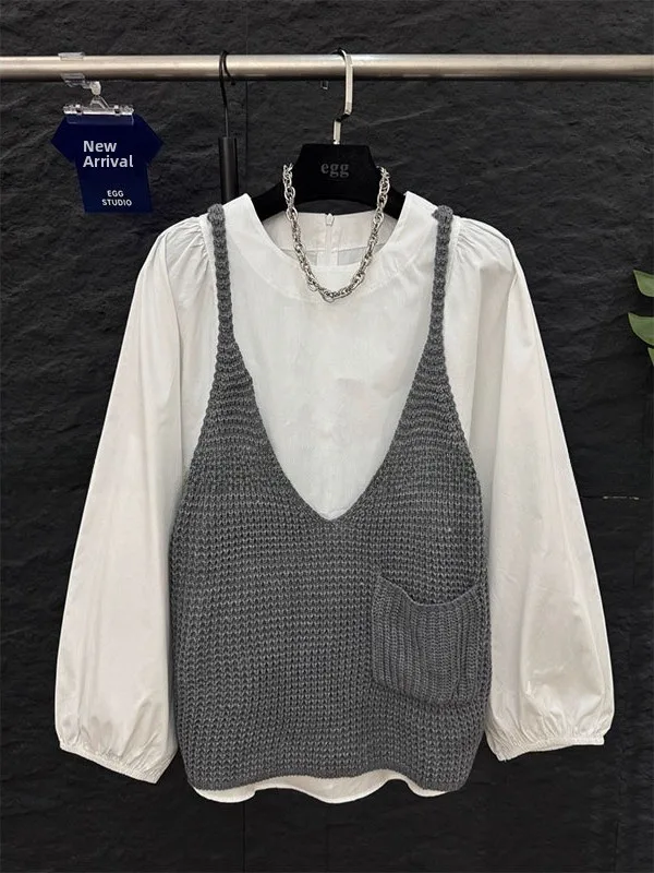 

Large Size 300 Pounds Knitted Vest Shirt Loose Design Long Sleeve Men's Autumn Fashion Layering Top Youth Popular Style