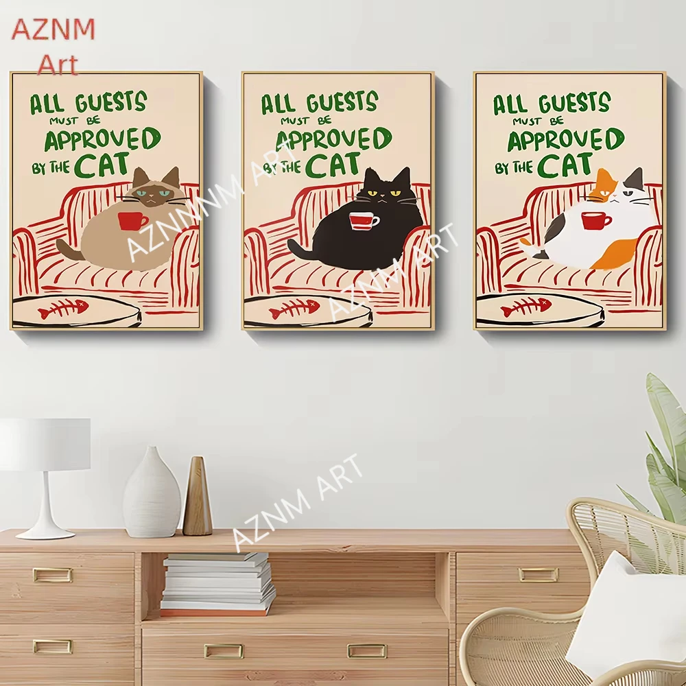 Living Room Decor Canvas Print Abstract Cats - Funny _All Guests Must Be Cat Approved_ Home Decor, Wall Art Prints and Posters