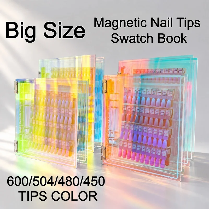 Magnetic Nail Tips 600/504/450 Display Nail Art Polish Color Sample Swatch Book Storage Dustproof Manicure Testing Works Tools