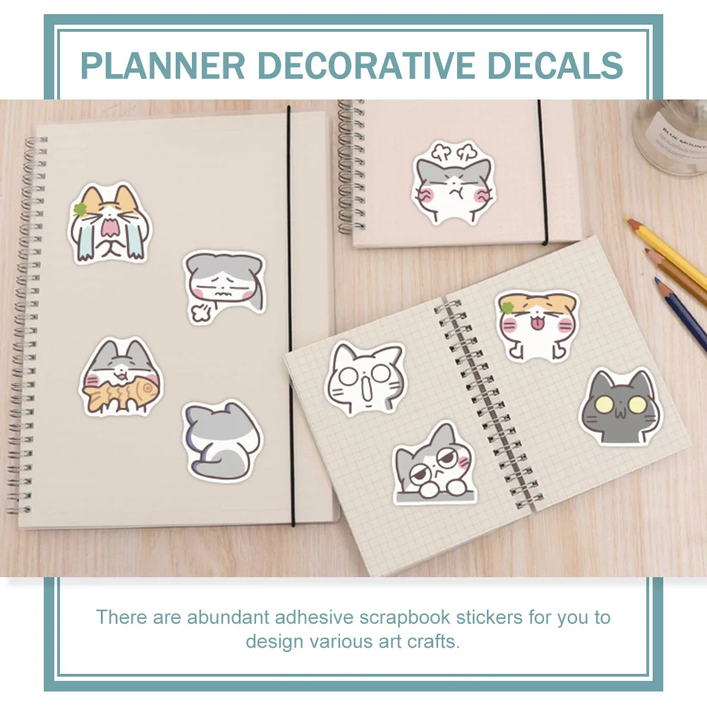 40 Pcs Notebook Sticker Child Decor Cat Calendar Stickers Paper Journal Cartoon