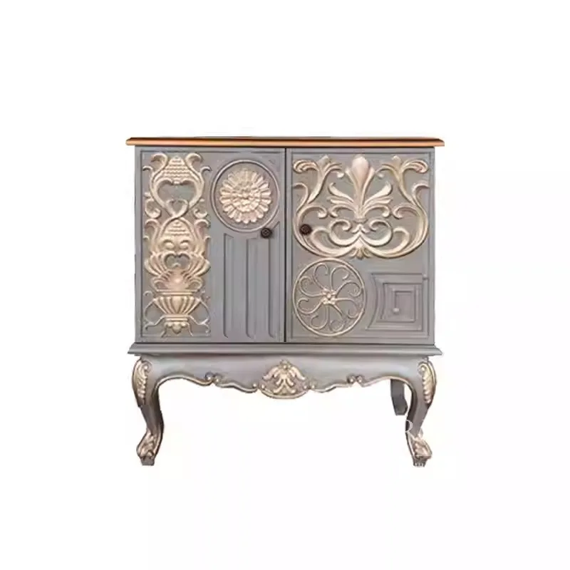 For American Rural Neoclassical Solid Wood Dining Side Cabinet Living Room Engraved Light Luxury TV Cabinet Retro Entrance