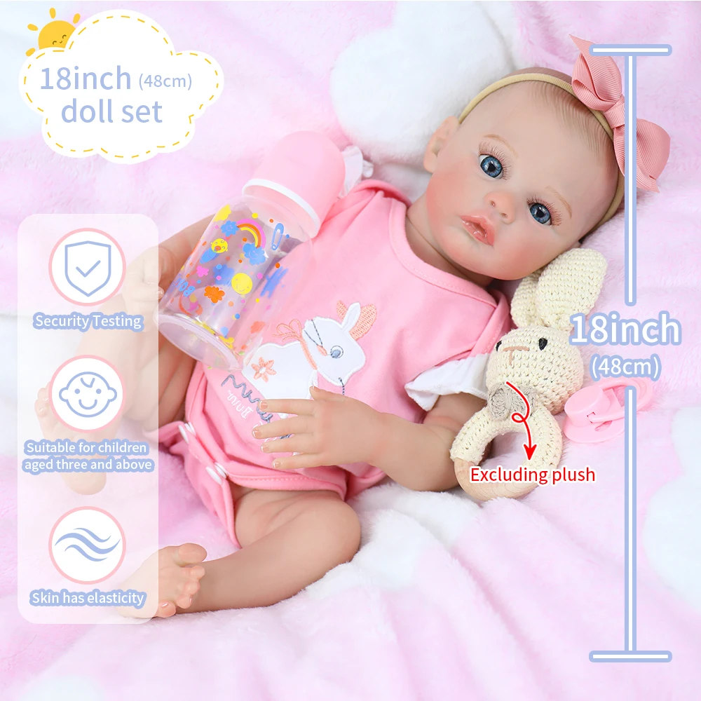 

18-дюймовая кукла реборн для девочек, луг, силиконовая виниловая водонепроницаемая игрушка для ванны, реалистичная мягкая на ощупь, высокое качество, художественная кукла, подарок