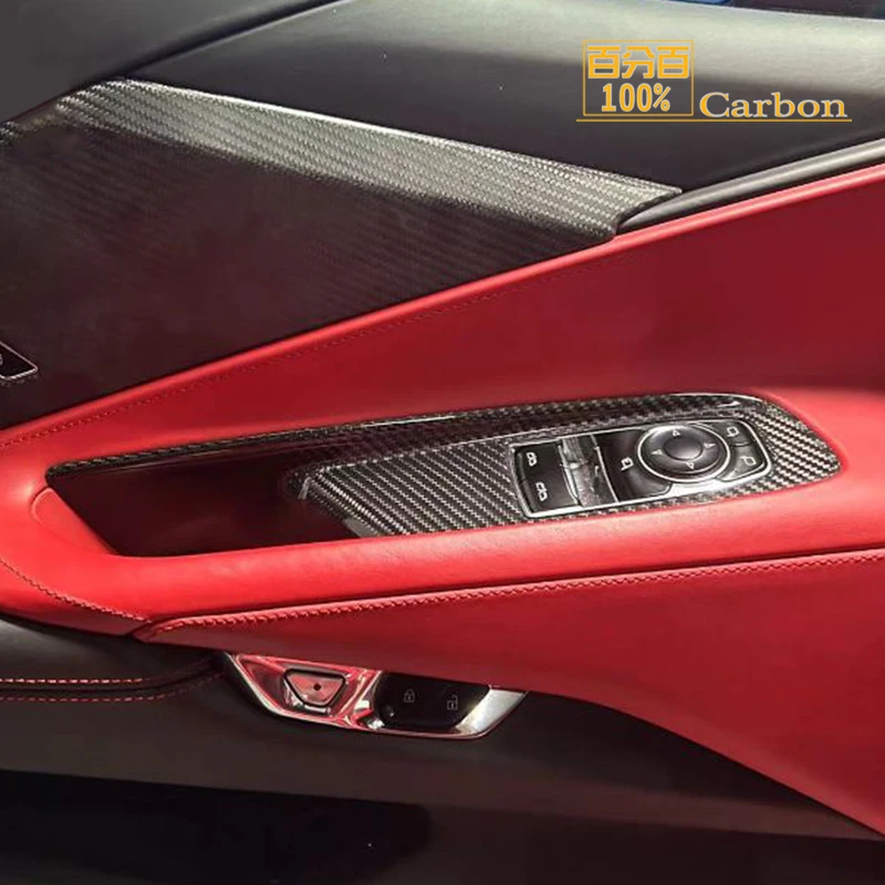 For Chevrolet Corvette C8 Stingray Convertible Z06 Coupe Real Carbon Window Lift Control Switch Panel Button Cover 2020up