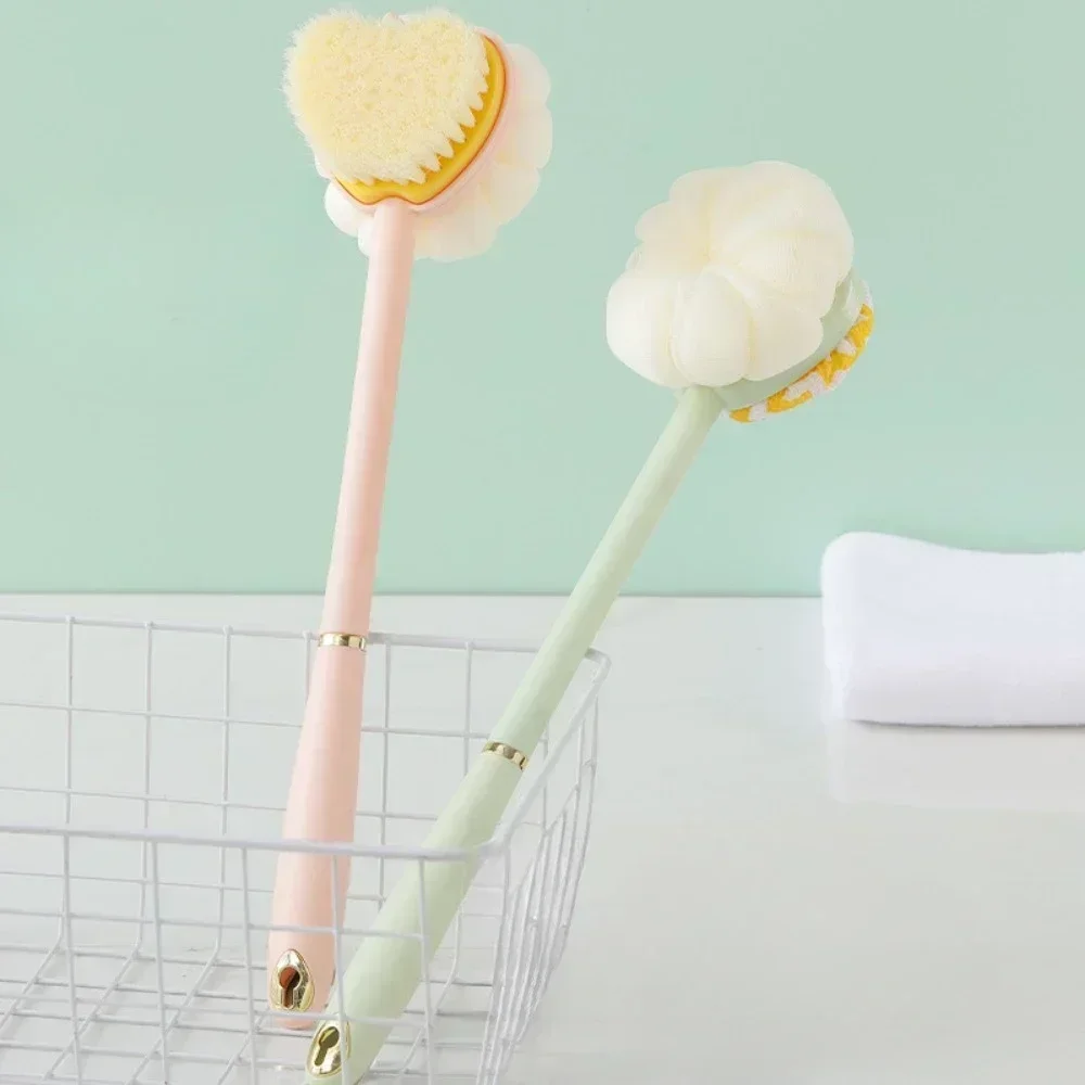 Brosse de bain pour massage des cheveux doux double face, manche long, brosses de frottement du dos, brosse de bain 2 en 1 avec boule de bain, gIslande double face