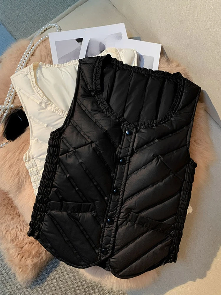 Cropped Slim Vests Women New Autumn Winter Warm Sleeveless Outwear Vintage All-match M-3XL Cozy Streetwear Inside Classic Chic