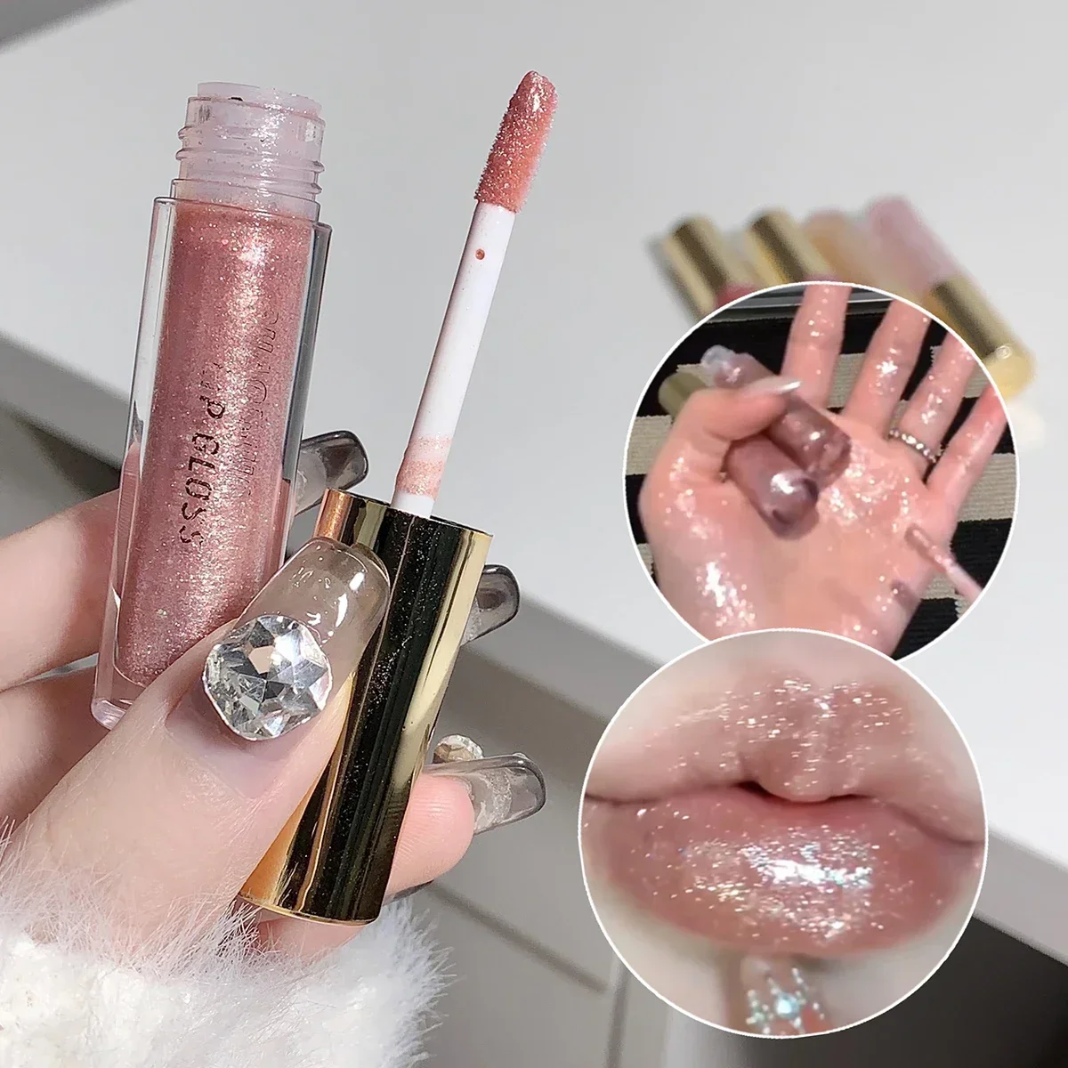 Plump and Sparkling Lip Gloss Moisturizing Water-Glossy Mirror Lip Glaze, Moisturizing and Moisturizing Lip Oil for Pouty Lips