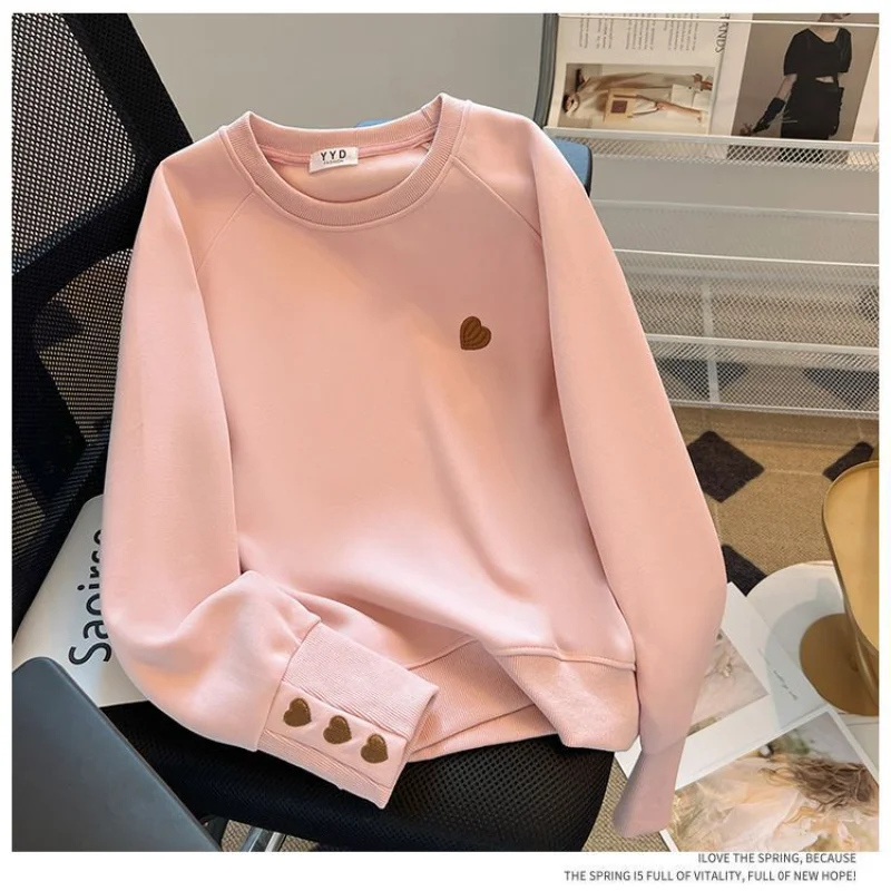 

Autumn Winter New Womens Loose Hoodie Fleece Lined Thick Warm Casual Fashion Simple Versatile Crew Neck Top