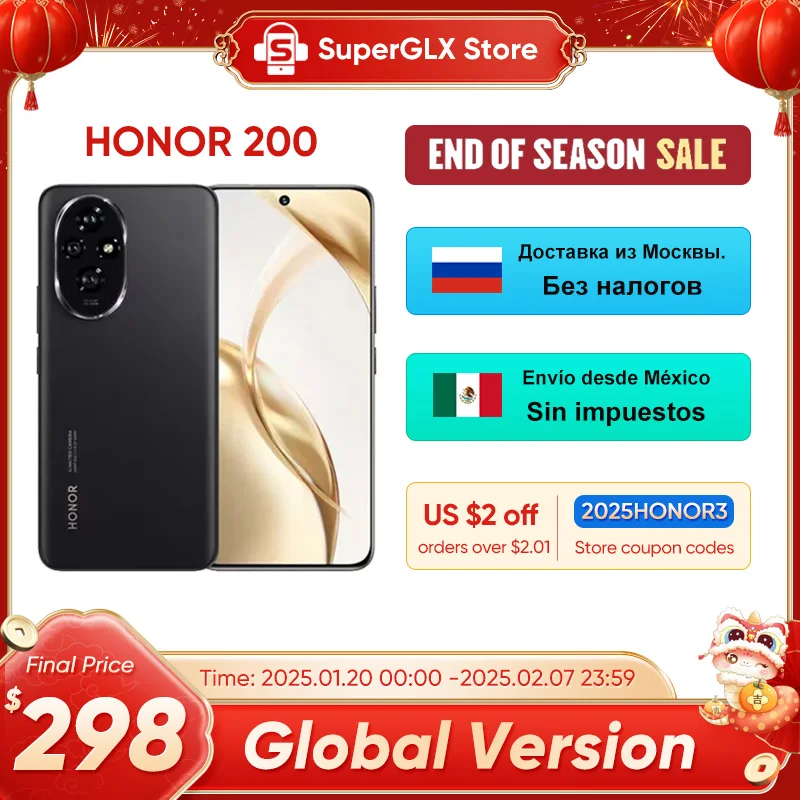 2024 Nuovo Originale HONOR 200 Versione Globale Snapdragon 7 Gen 3 5G Smartphone 6.7 \'\'AMOLED Display Supporto HONOR 100W SuperCharge