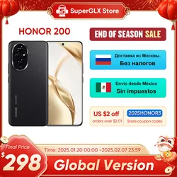 2024 Nuovo Originale HONOR 200 Versione Globale Snapdragon 7 Gen 3 5G Smartphone 6.7 ''AMOLED Display Supporto HONOR 100W SuperCharge