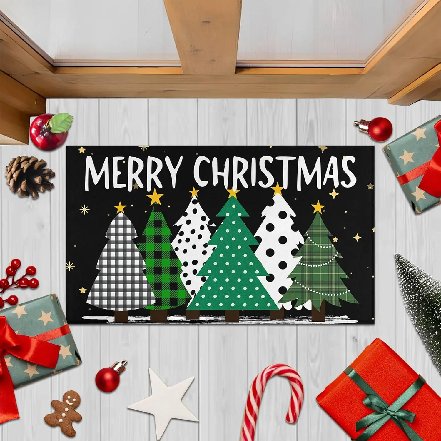 الجاموس منقوشة أشجار عيد الميلاد عيد ميلاد سعيد سجادة باب الأحمر ، الموسمية عيد الميلاد سجادة باب عدم الانزلاق قابل للغسل منخفضة المستوى داخلي في الهواء الطلق الشتاء