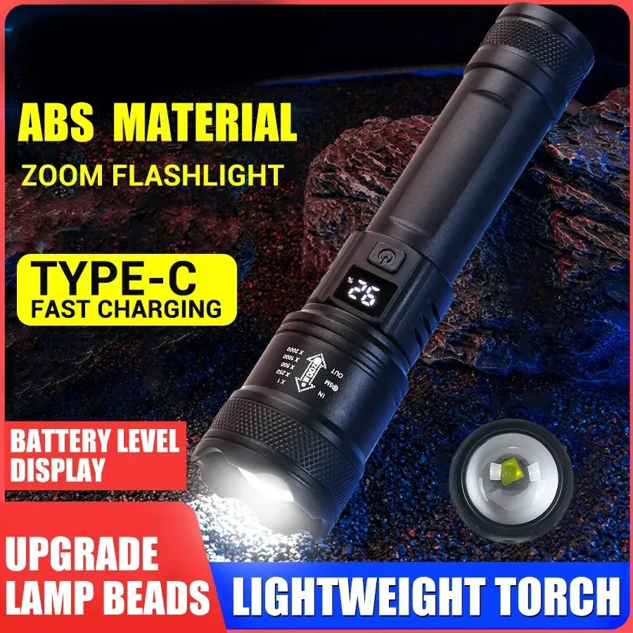 

Ultra Bright 2000LM LED Flashlight Type-C Rechargeable Long-Range Zoom Tactical Torch for Outdoor Emergency Camping Fishing