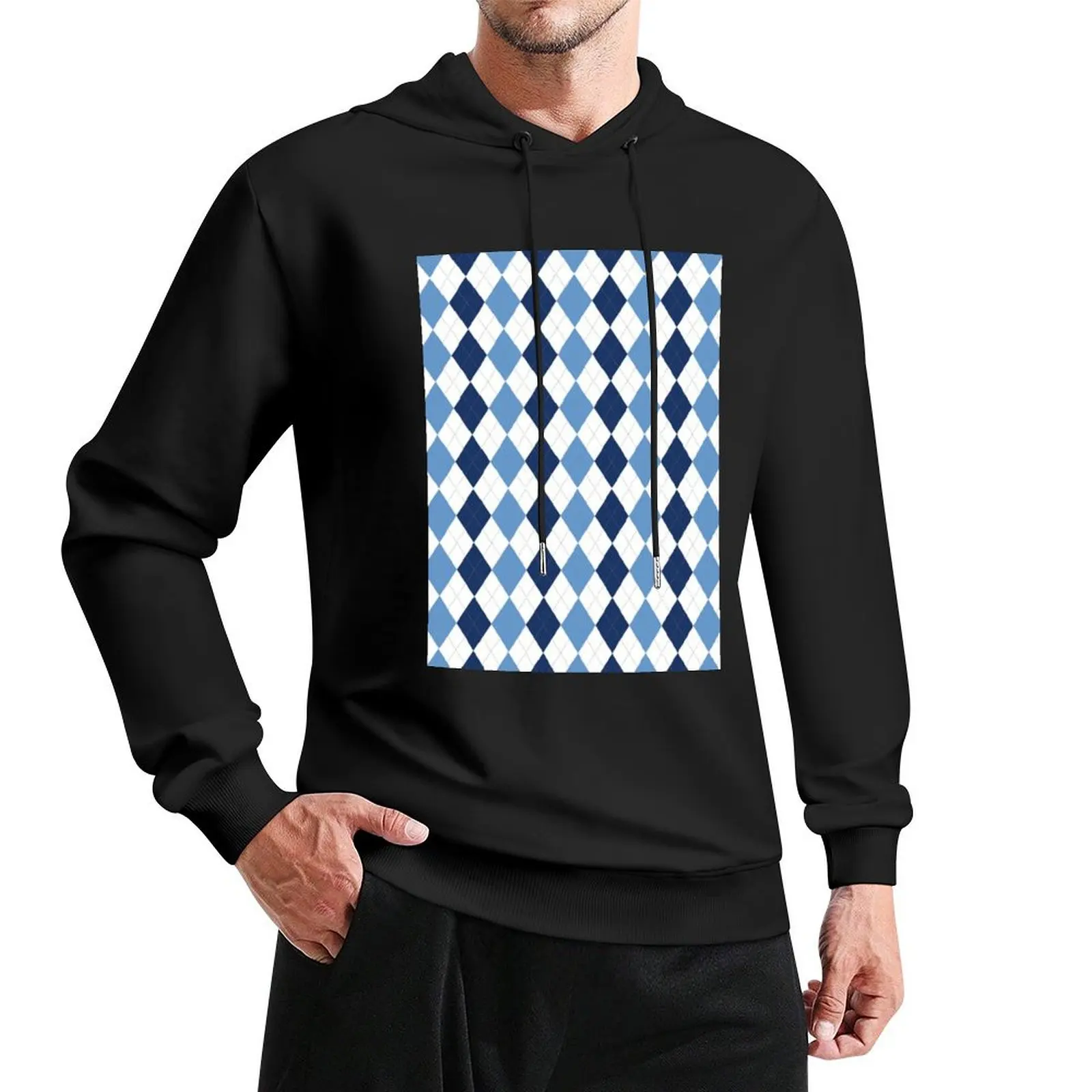 Navy/Carolina Argyle Pullover Hoodie men's winter sweater men's sweat-shirt set male clothes men's sweat-shirt autumn hoodie