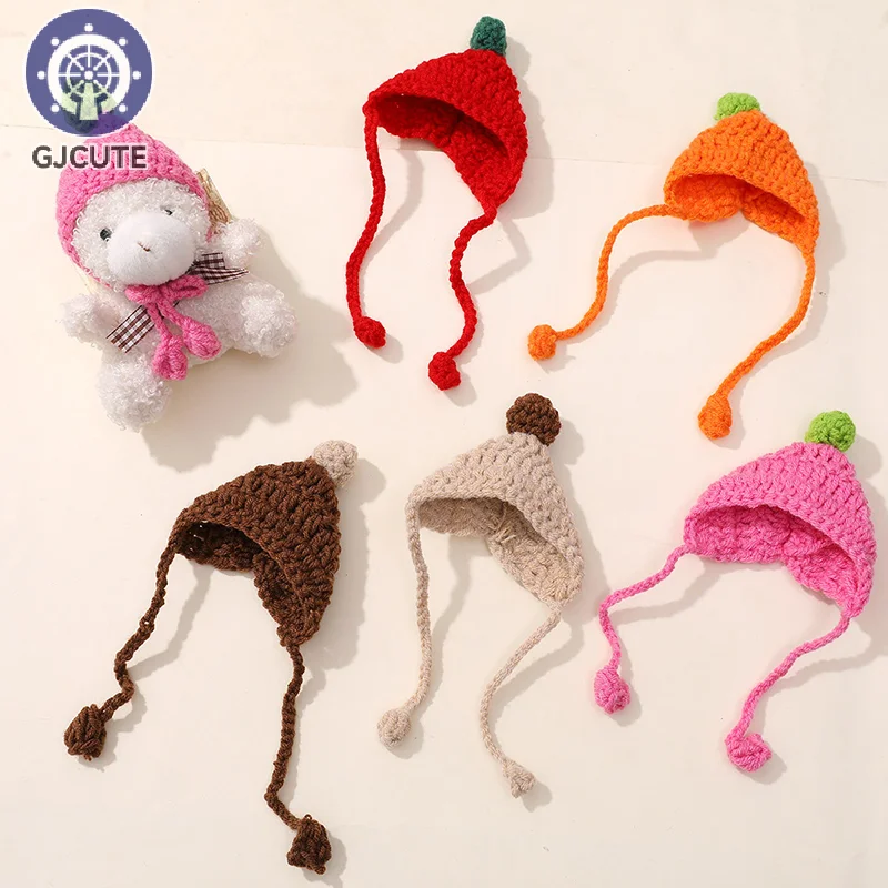 1Pcs Cute Doll Hat Mini Straps Handmade Woven Hook Head Covers Mini Knitted Woolen Finger Cap Cartoon DIY Doll Decoration Toy