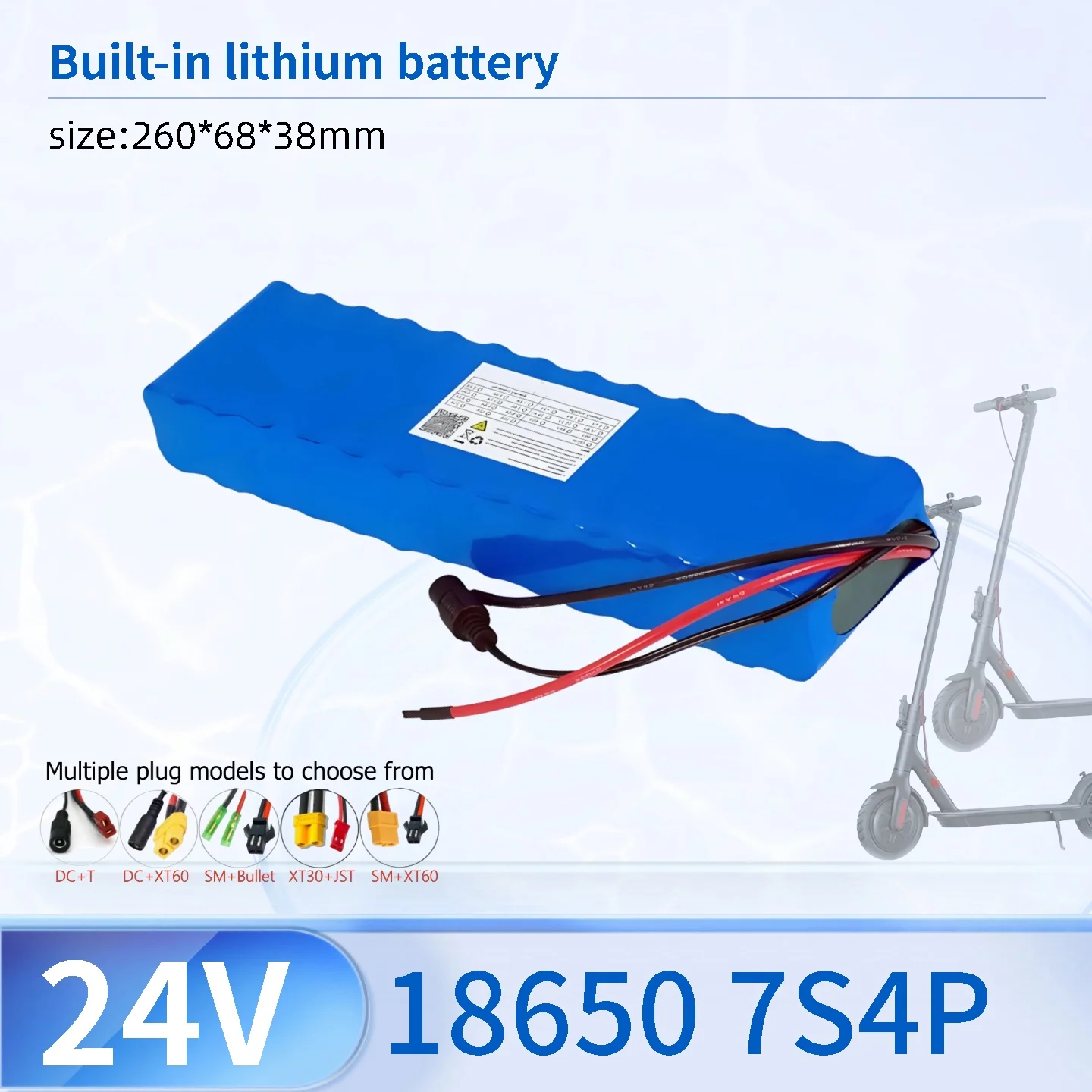 24V 10Ah 7S4P 18650 리튬 이온 배터리 팩 25.2V 내장형 BMS 충전식 자전거/스쿠터 배터리에 적합합니다.