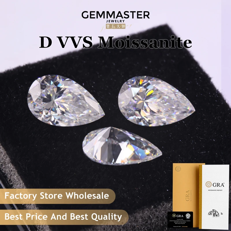 

Pear Moissanite Diamond With GRA certificate Best Quality D VVS Moissanite Stones 0.5ct 5ct 10ct Loose Moissanite Wholesale