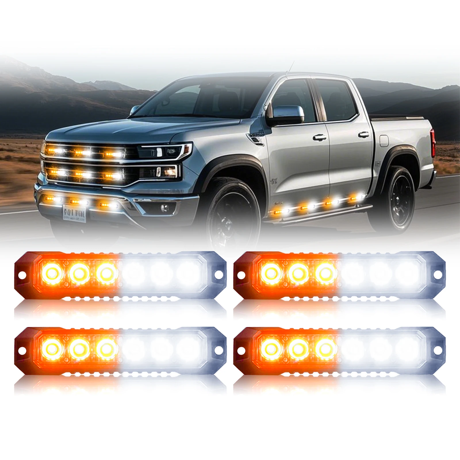 

4PCS Car 6-LED Emergency Universal Strobe Warning Grille Light Flashing Grille Police Lamp for Cars Trucks Vans Vehicles 12-24V