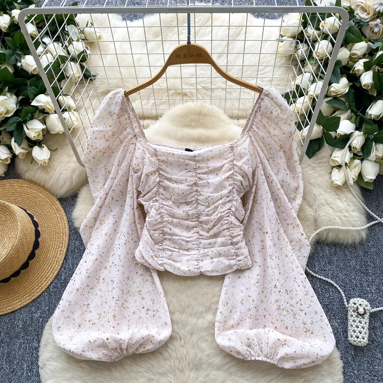 

Sexy long sleeve square neck print slim Tanks Chic Women Party Top Y2k High Street women clothing