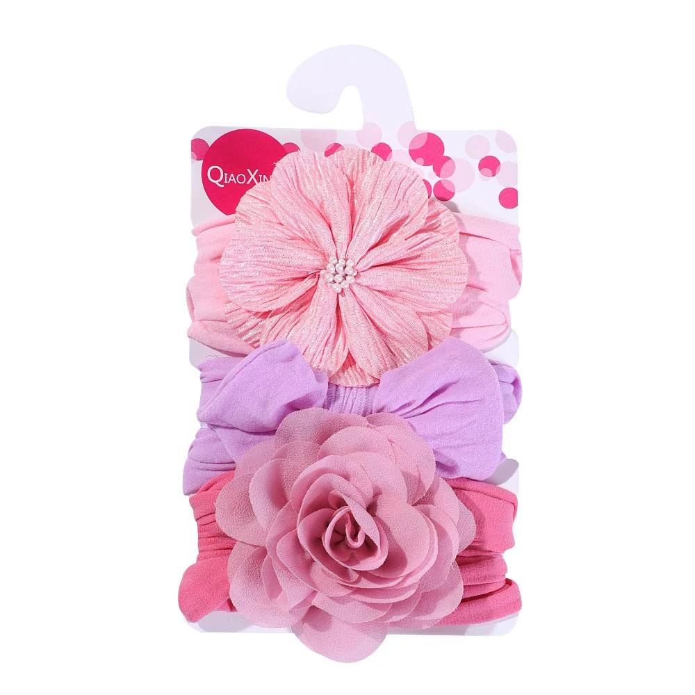 3 pièces/lot solide Nylon bébé bandeaux dentelle fleur arc bandes de cheveux nouveau-né beignets chapeaux mignon mode enfants chapeaux