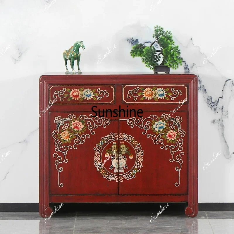 

Chinese-style painted entrance made old solid wood antique decorative wine cabinet