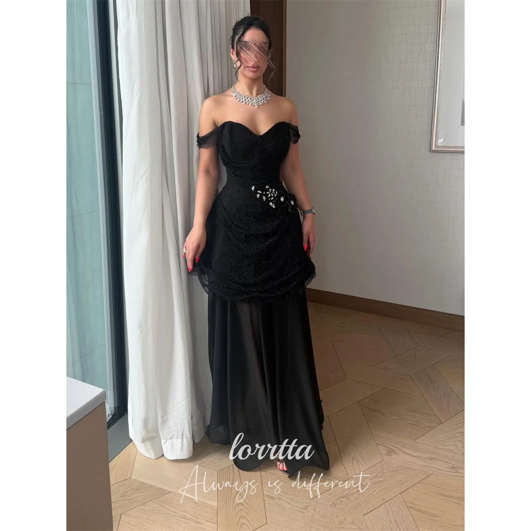 

Lorrtta Sequin Off The Shoulder Black A-Line Evening Dress 2026 Prom Dress Sparkly Formal Evening Ladies Women Customized 2026