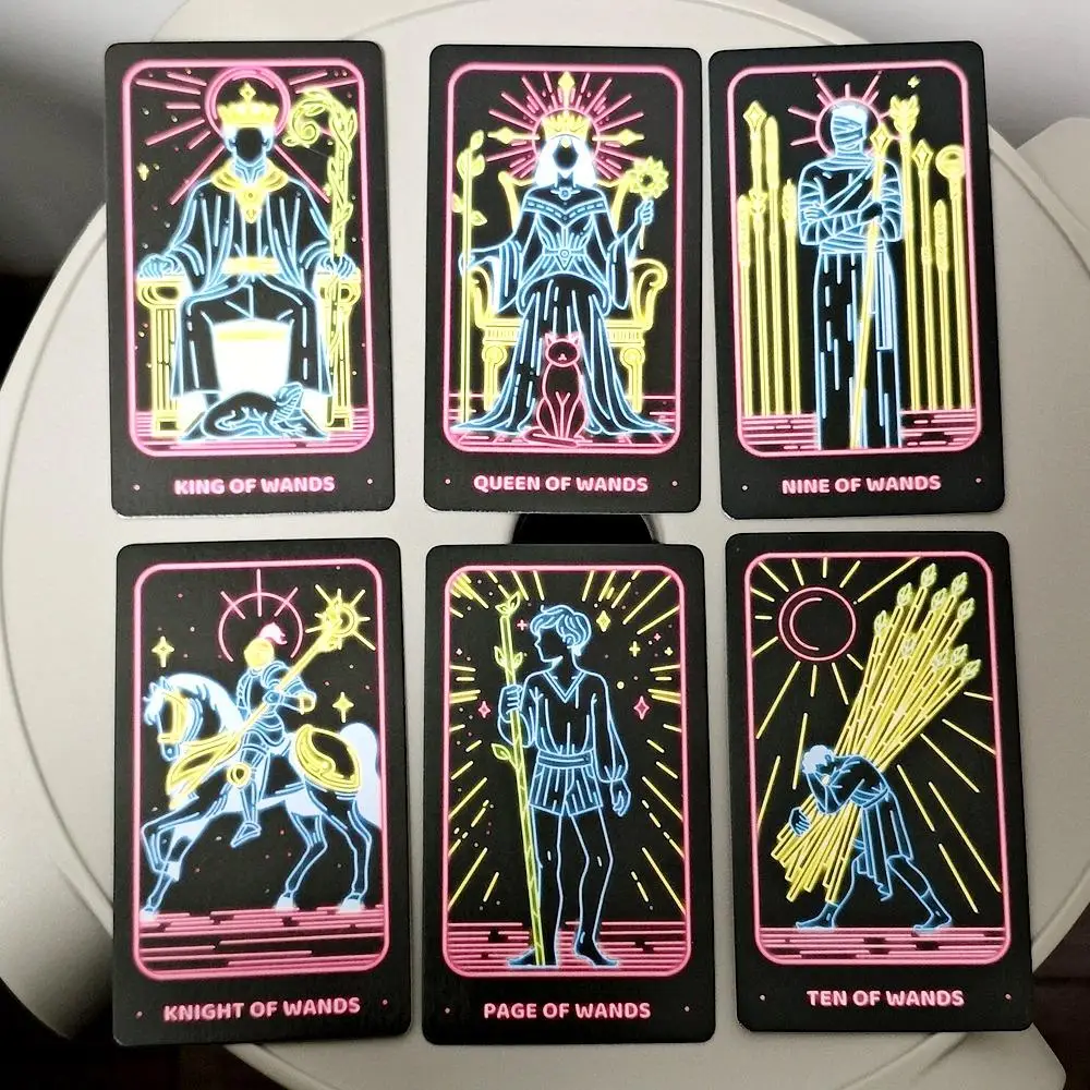 โมเดิร์น Minimalist Tarot Deck Neon-แรงบันดาลใจ Rider-Waite 78 ชิ้นการ์ดสําหรับผู้เริ่มต้นและมืออาชีพ 10.3*6 ซม.