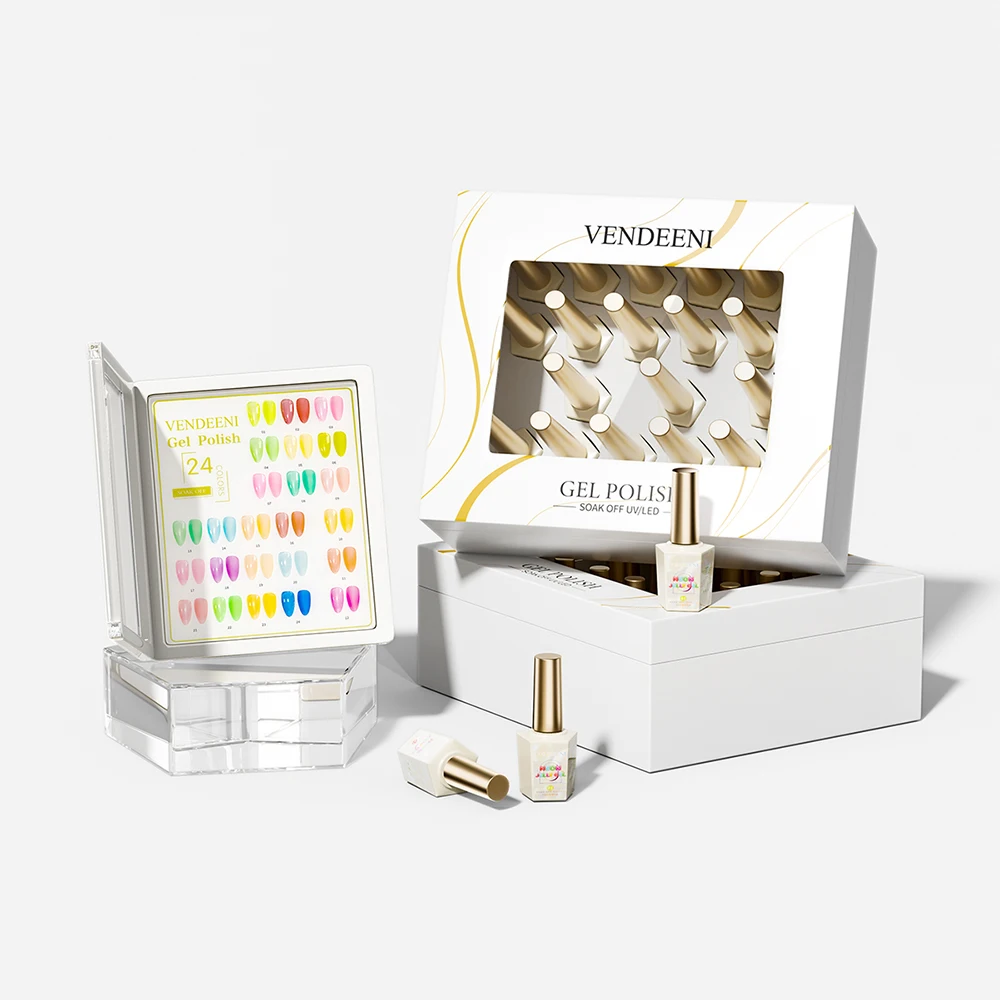 Vendeeni 24 Farben/Set Neon Jelly Gel Nagellack TPO HEMA FREI Fluoreszierender Transparenter UV LED Soak-Off Gel-Lack mit Display – Detail 10