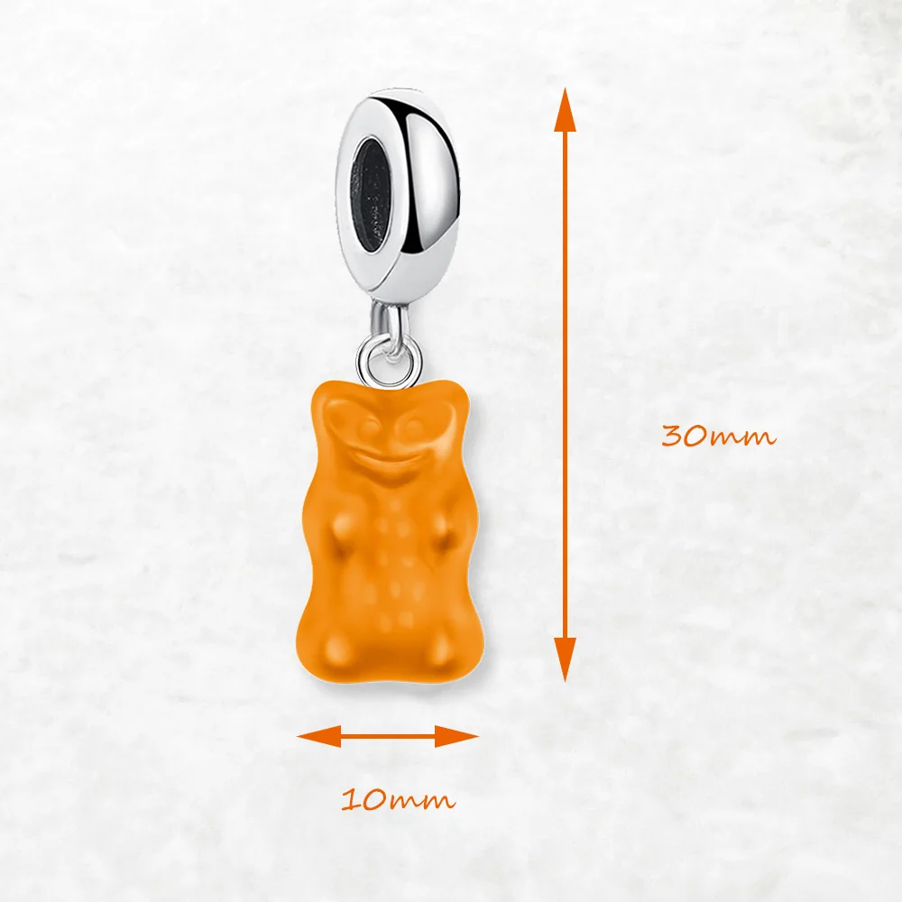 Dangle Charm Pendant Orange Jelly Bears For Women Men 925 Sterling Silver Trendy Brand New Gift