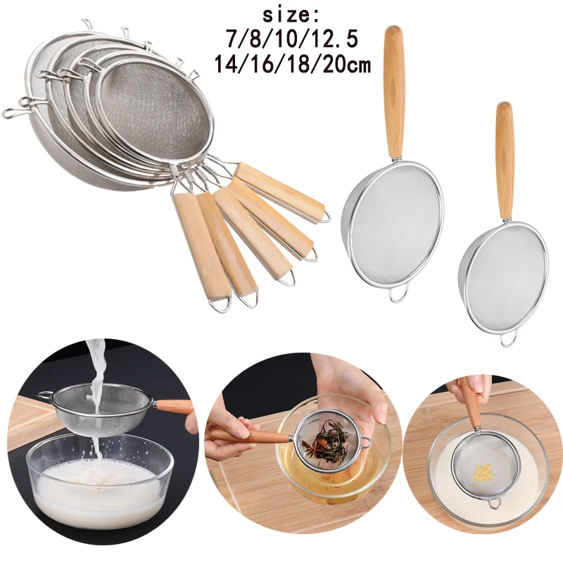 7-20CM stainless steel single amphora colander multifunctional long-handled sieve for flour tea coffee oil filtration