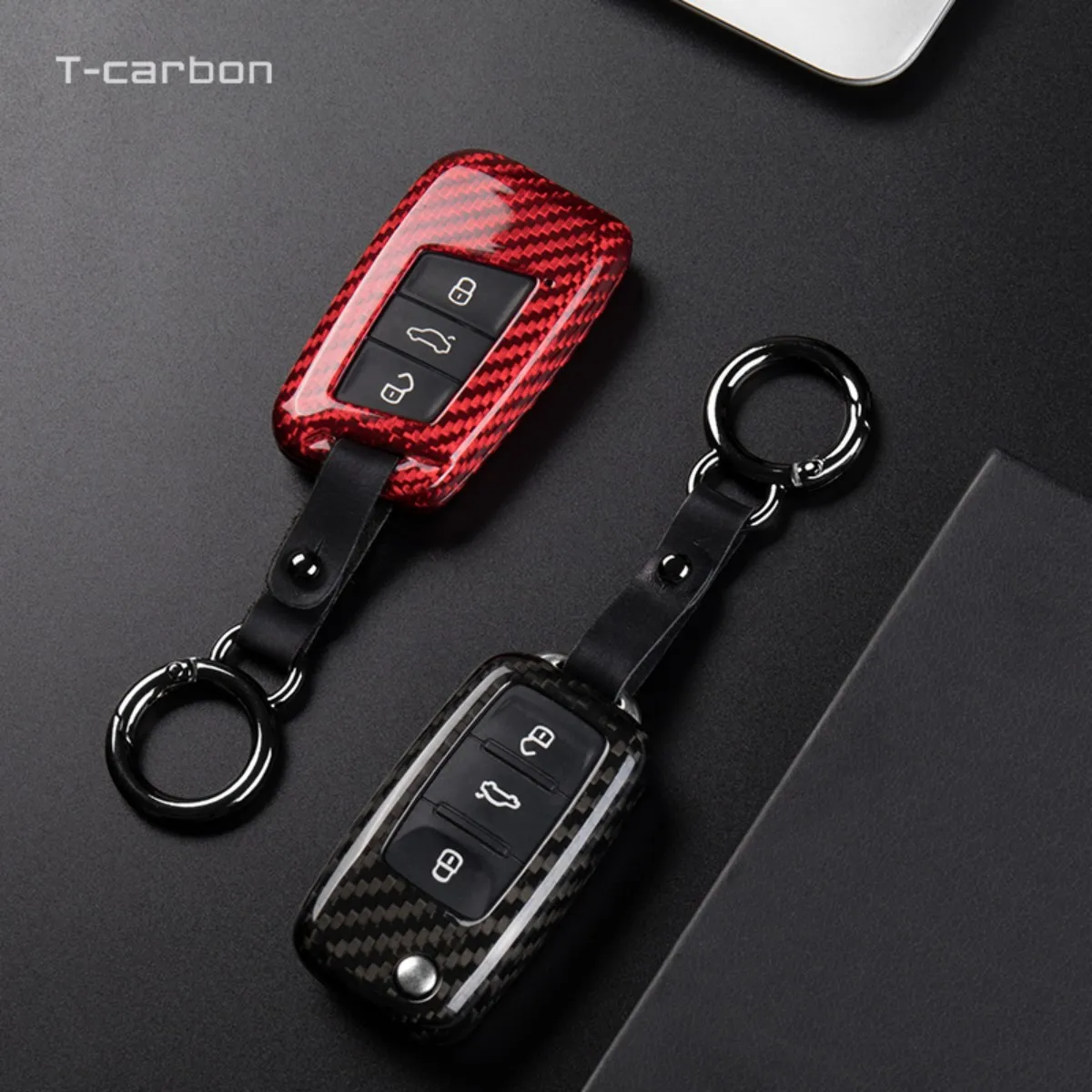 T-carbon Carbon Fiber Car Remote Key Case Cover Holder Shell Fob Fit For Volkswagen VW Magotan Passat B8 For Skoda Superb A7