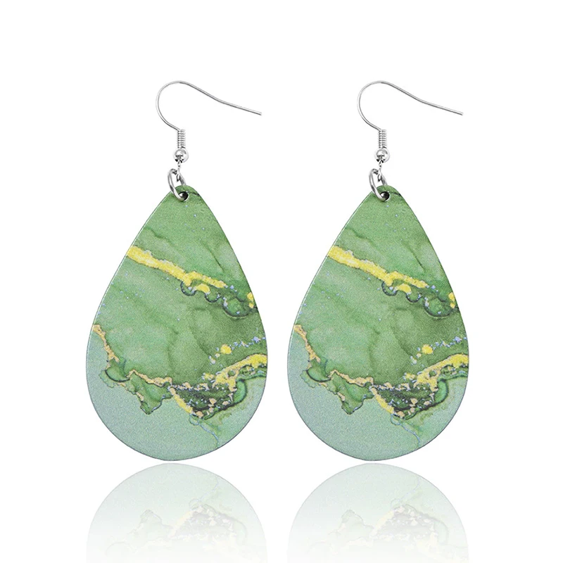 Bohemian Blue Ocean Sea Beach Dangles Water Drop Leather Earrings For Women Summer Jewelry Accessories