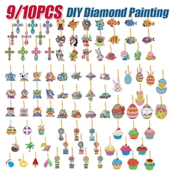 9/10 DIY Diamond Painting Keychains Kit Cute Animal Rhinestone Art Mosaic Keyring Women Bag Hanging Pendant Decor Handmade Gift