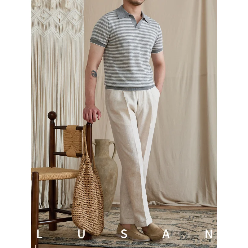 

Summer Striped Slim-Fit Turn-Down Collar Short Sleeve ShirtpoloElegant retro casual commuter versatile sailor shirt for men