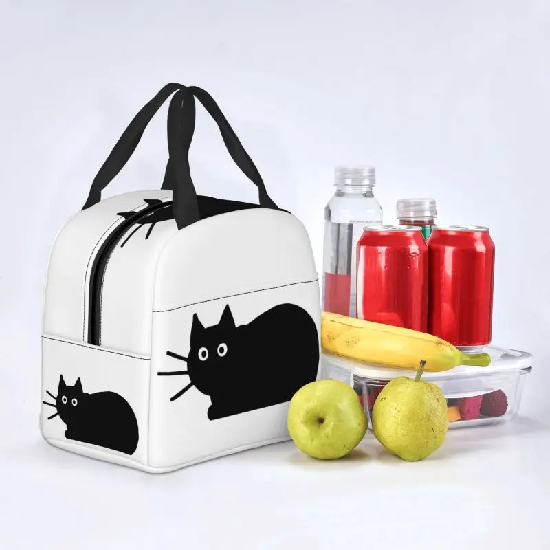 Bolsa de almuerzo personalizada con forma de gato negro para mujer, fiambrera con aislamiento térmico para estudiantes, escuela, trabajo, Picnic, bolsas de mano para alimentos