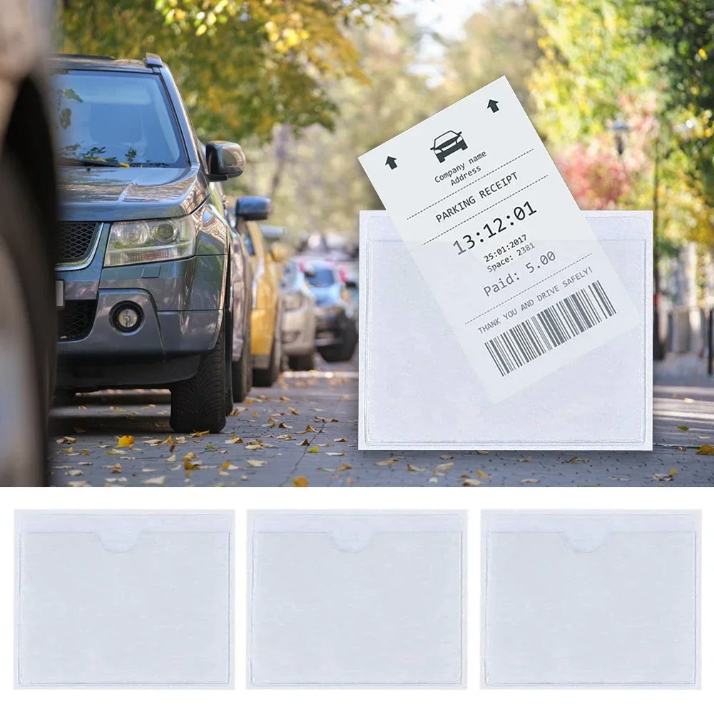 Self-Adhesive PVC Clear Car Windshield Ticket Card Holder Parking Permit Transparent Card Bag Durable Plastic Card Cover Pocket