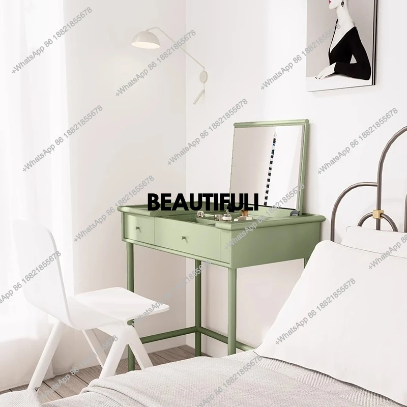 Solid wood dresser bedroom modern simple computer desk integrated light luxury flip mirror with light