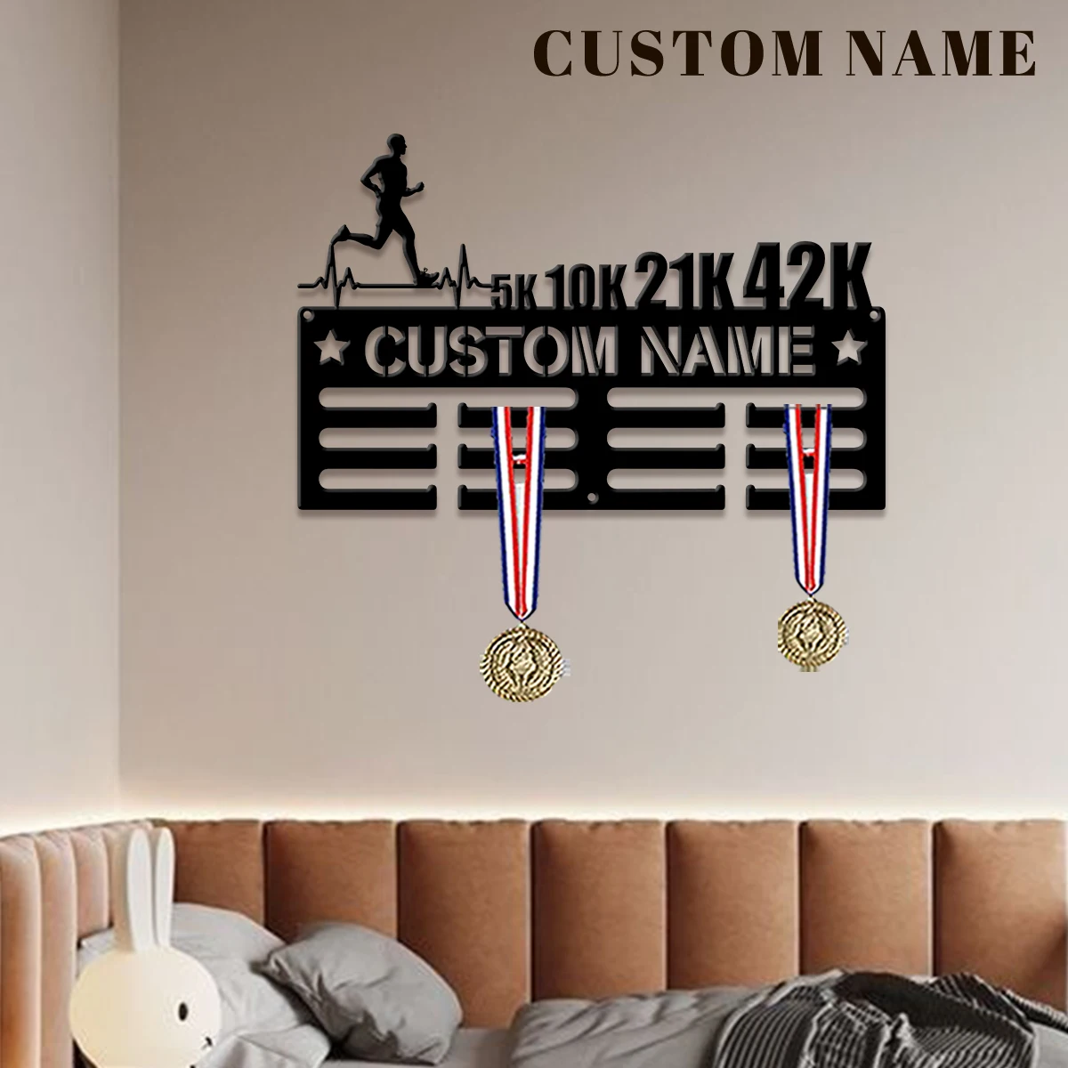 1pc Custom Marathon Heartbeat Metal Medal Holder,Sports Carnival Hang Metal Wall Art Suitable for Running Marathon Sports Record