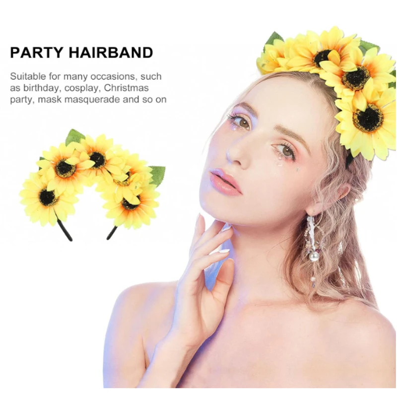 

Sunflower Headband for Women Daisy Flower Headband Sunflower Floral Crown Boho Hawaiian Wreath for Party Beach Womens Yellow