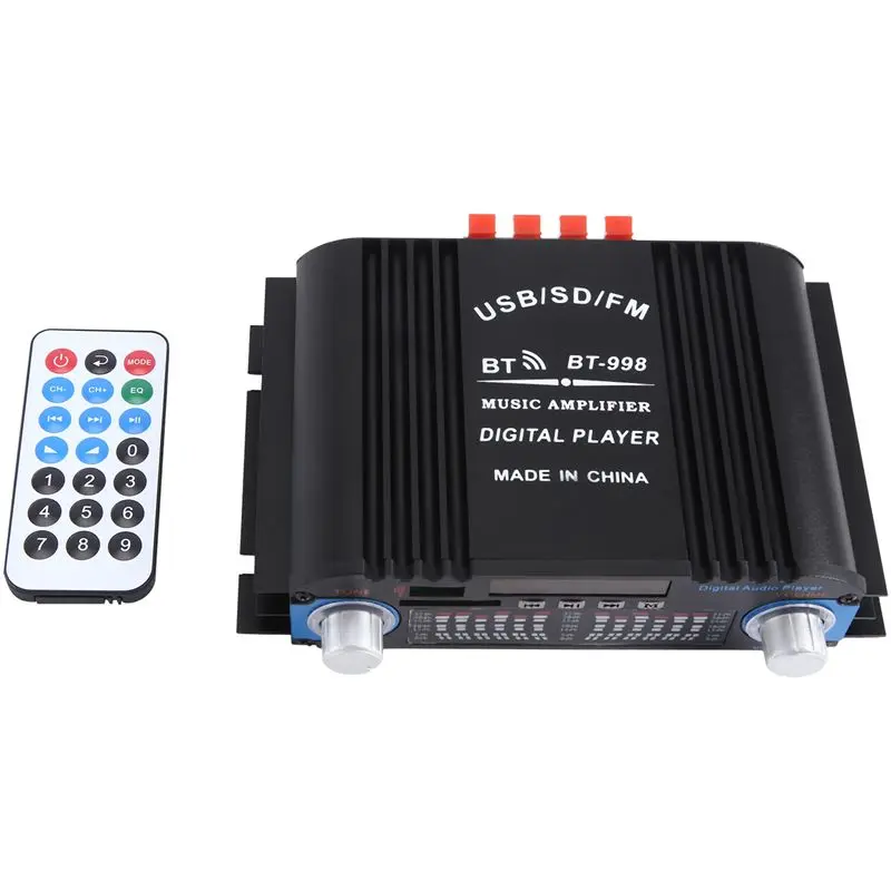 Hifi Sound Amplifier Digital 4 Channel Audio Amplifier Bluetooth Karaoke Player FM Radio Support Remote Control Black Durable-EL