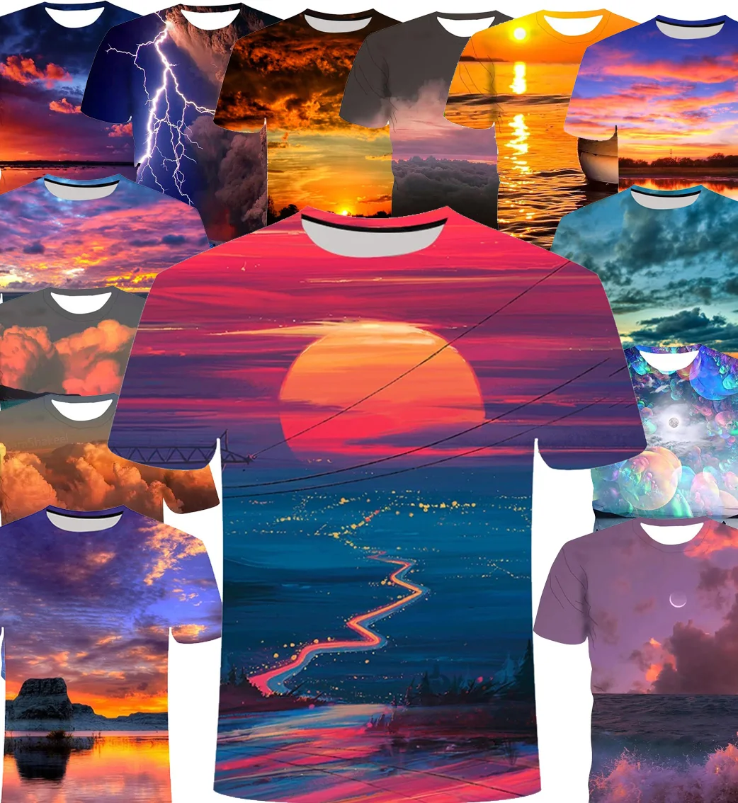 

Summer Sunset Scenery graphic t shirts fashion men's t-shirts With Natural Landscape Pattern Casual Handsome 3D Print T-shirt